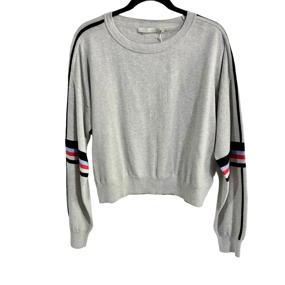 One Grey Day Gray Striped Long Sleeve Crewneck Pullover Sweatshirt Size L NWT - Picture 5 of 10